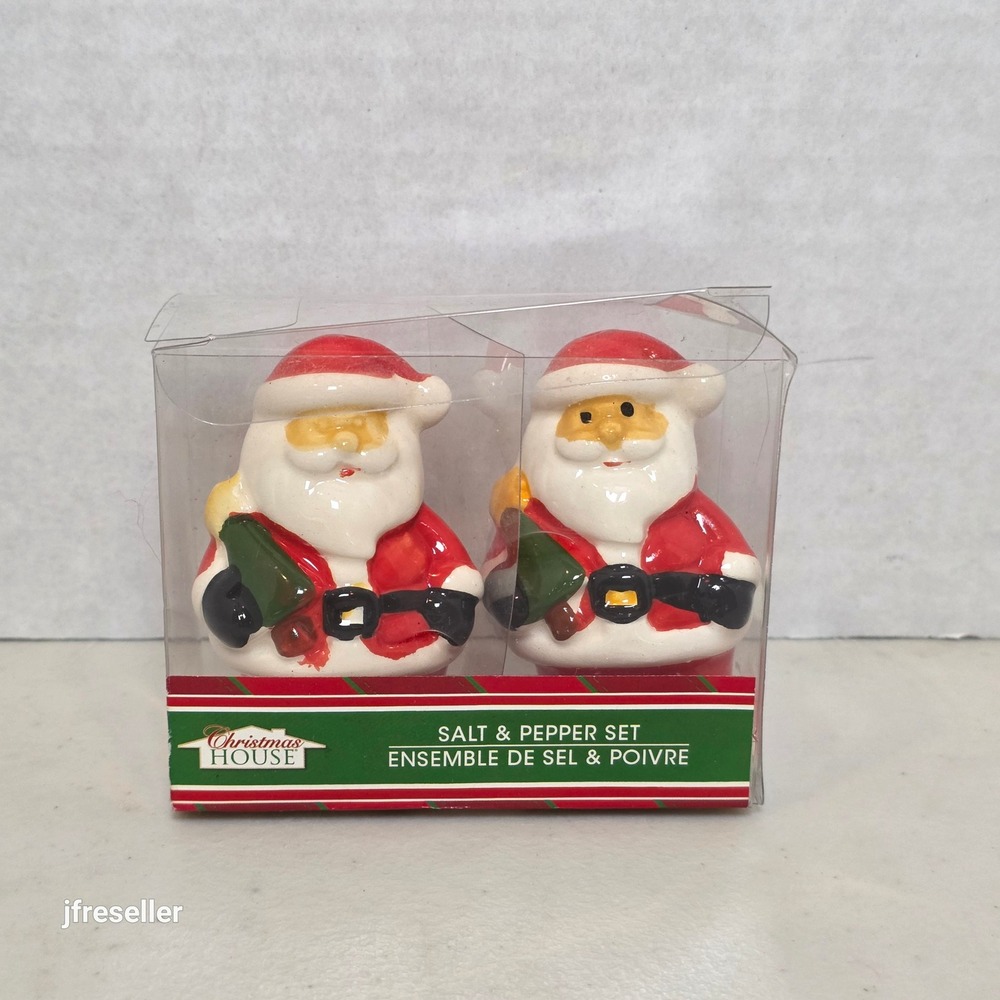 Christmas House Santa Claus Ceramic Salt and Pepper Shaker Set Red White 225050